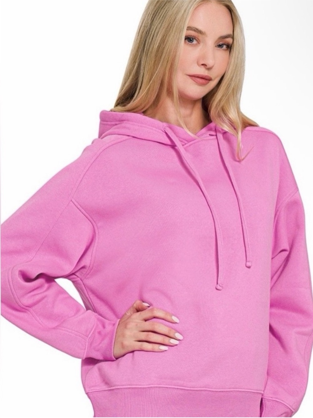 Zenana Outfitters Hooded Pullover Sweatshirt in Bright Mauve
